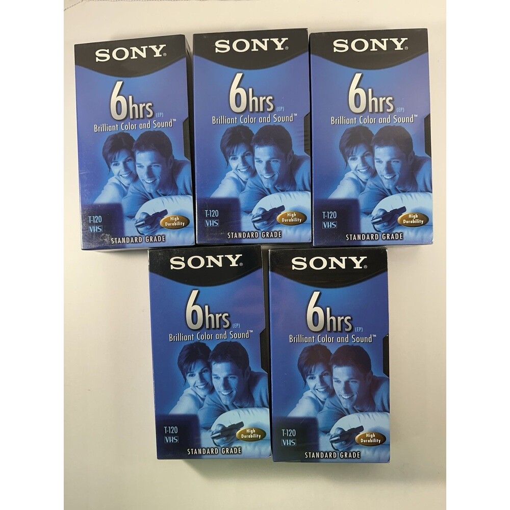 Sony T-120 VHS Blank Tapes 6 Hours Standard Grade Lot of 5 New Sealed